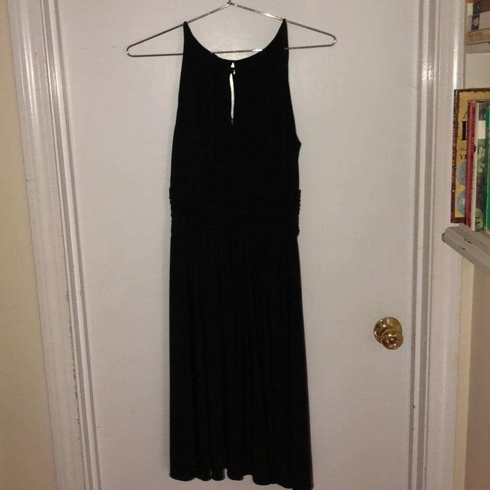 black pleated dress